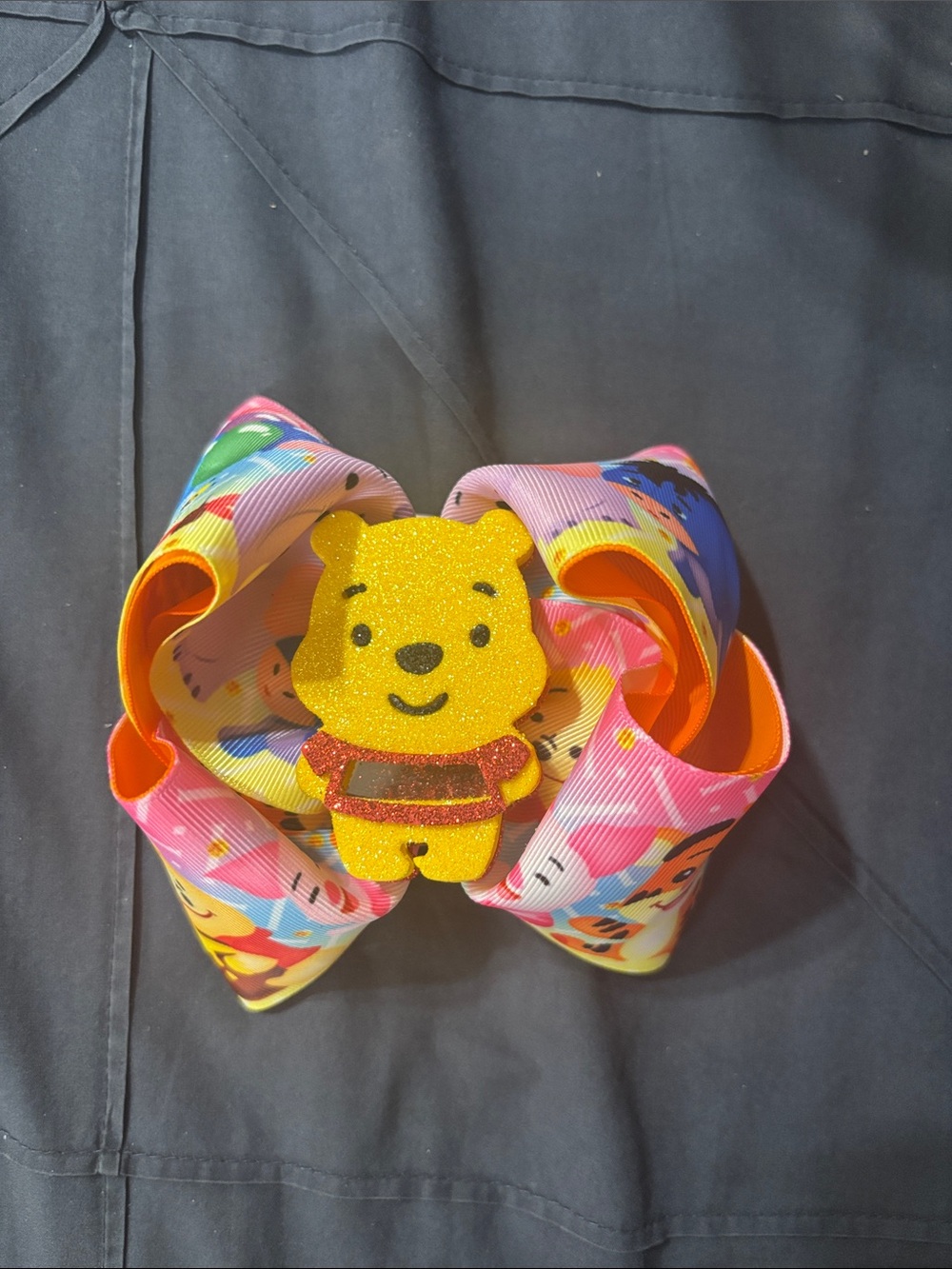 Glitter Winnie the Pooh Kids Hair Bow - Yellow